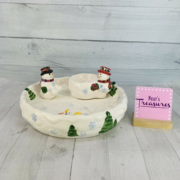 Cardinal Inc SNOWMAN COLLECTION Hand Crafted Earthenware 2 Piece Chip & Dip Set - Picture 1 of 9